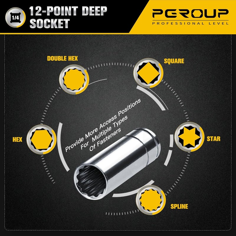pgroup 1/4 Inch Drive Socket Set - 8 Piece Metric 12-Point Deep Socket Set (6mm, 7mm, 8mm, 9mm, 10mm, 11mm, 12mm, 13mm)- Chrome Vanadium Steel with Sturdy Holder - 50BV30 - Image 4